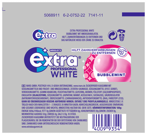 EXTRA PROFESSIONAL White Bubblemint 30x10 Kaugummi Dragees 420g