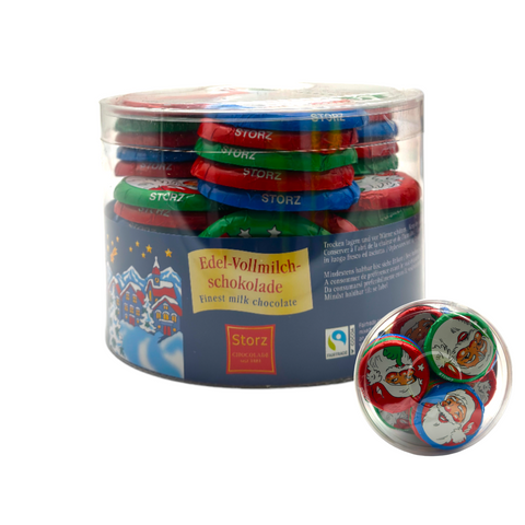 Storz Massiv Smiling Santa Nikolaustaler aus Edel-Vollmilchschokolade Fairtrade 50 x 12,5g (625g)