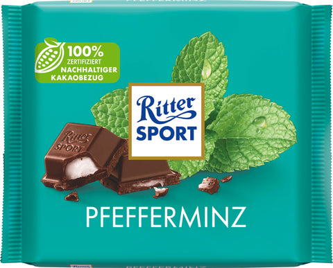 Ritter Sport Pfefferminz 100 g – Halbbitter-Schokolade mit erfrischender Pfefferminz-Füllung
