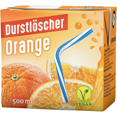 Durstlöscher Orange 500 ml – fruchtiges Orangengetränk im Trinkpack mit Strohhalm