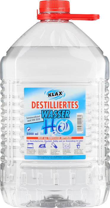 Klax Destiliertes Wasser 5L | für Starterbatterien, Haushalt, Hobby und Labor