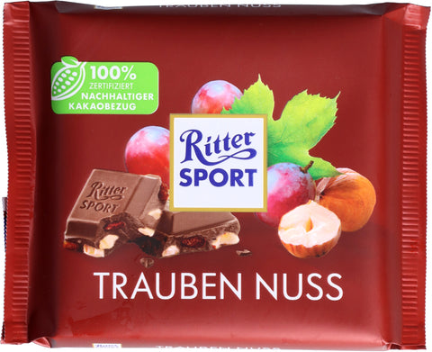 Ritter Sport Trauben Nuss 100g | Vollmilchschokolade mit Rosinen
