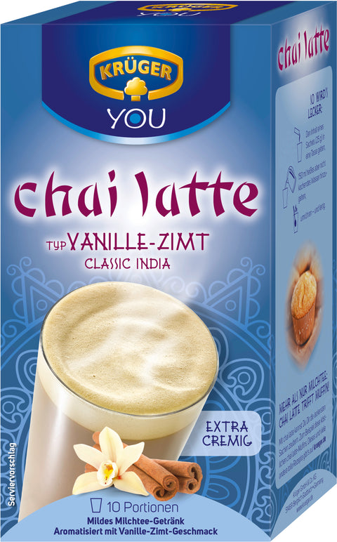 Krüger Chai Latte Classic India Vanille-Zimt 250 g – Instant Chai Latte Beutel mit Vanille-Zimt-Geschmack