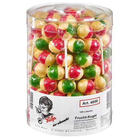 Küfa Frucht-Kugel Lutscher 100 Stück – bunt-fruchtige Lutscher in Dose