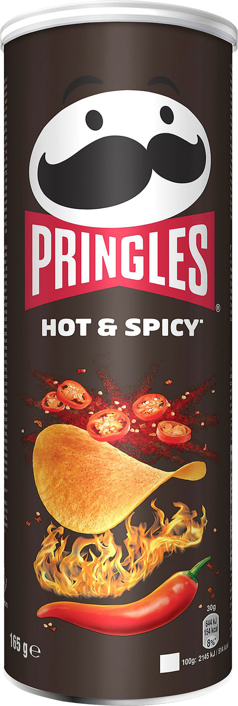 Pringles Hot & Spicy 165 g – Stapelchips mit scharf-würzigem Chili-Geschmack in schwarzer Dose