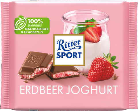 Ritter Sport Erdbeer Joghurt 100 g – Vollmilchschokolade mit Erdbeer‑Joghurt‑Creme (41 %) und Reis-Crisps