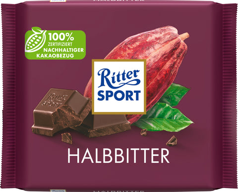 Ritter Sport Halbbitter 50 % 100 g – dunkle Schokolade mit feinem Edel-Kakao