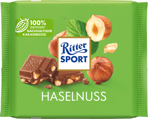 Ritter Sport Haselnuss 100 g – Vollmilchschokolade mit Haselnussstückchen