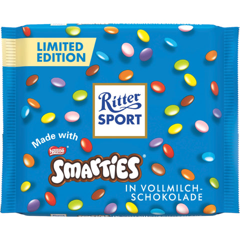 Ritter Sport Vollmilchschokolade mit bunten Smarties 100 g – Limited Edition in quadratischer Tafel