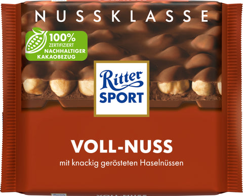 Ritter Sport Voll-Nuss 100 g – Vollmilchschokolade mit ganzen Haselnüssen