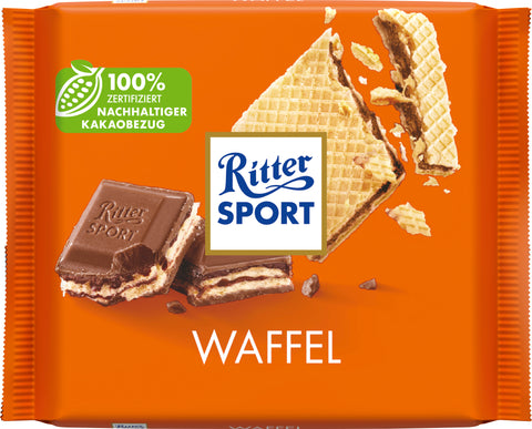 Ritter Sport Waffel 100 g – Vollmilchschokolade mit Kakaocreme, Reisflakes und Waffelstück
