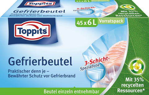 Toppits Gefrierbeutel 45x 6L Praktischer denn je- Bewährter Schutz vor Gefrierbrand