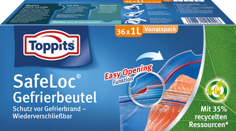 Toppits SafeLoc Gefrierbeutel 36x 1L Schutz vor Gefrierbrand - Wiederverschließbar