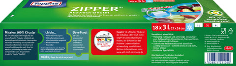 Toppits ZIPPER Allzweck-Beutel 18x 3L Sicherer Schutz für zu Hause und unterwegs - Wiederverschließbar