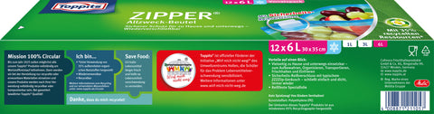 Toppits ZIPPER Allzweck-Beutel 12x 6L Sicherer Schutz für zu Hause und unterwegs - Wiederverschließbar