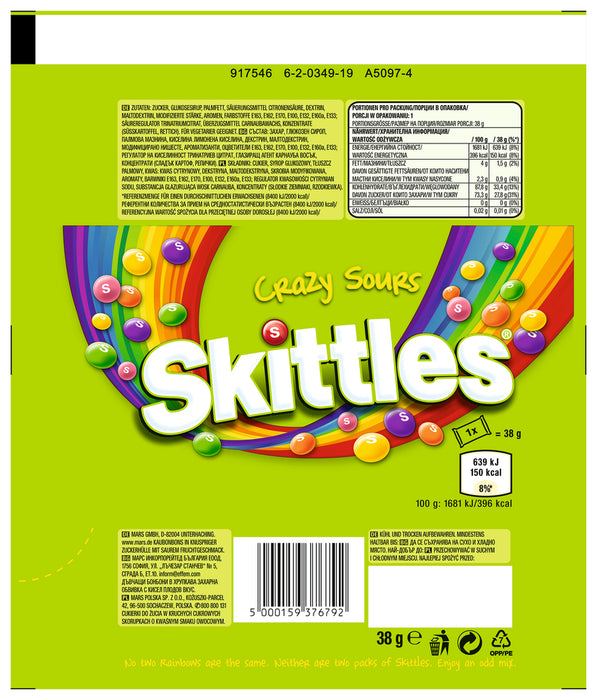 Skittles Crazy Sour Kaubonons 14 x 38g (532g)