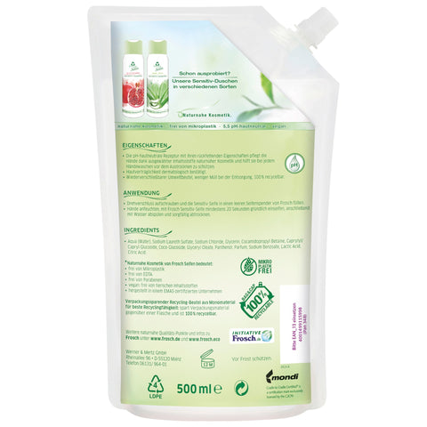 Frosch Sensitiv-Seife Nachfüllbeutel 500 ml, pH-hautneutral, vegan, für sensible Haut