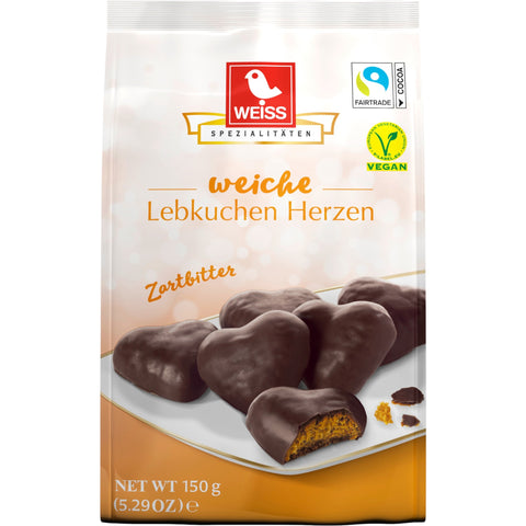 Weiss Lebkuchen-Herzen Zartbitter 150 g | klassische Adventsqualität