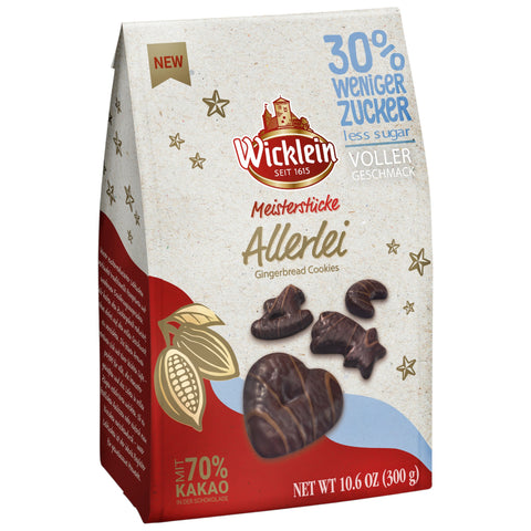Wicklein Meisterstücke Allerlei dunkle Schokolade 300 g – Lebkuchen-Mix mit 30 % weniger Zucker, dunkle Schokolade