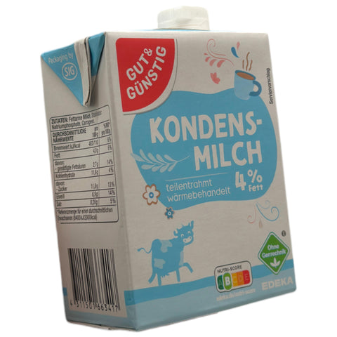 Gut & Günstig Kondensmilch 4 % Fett 340g Dose – leichte Kondensmilch für Kaffee & Tee