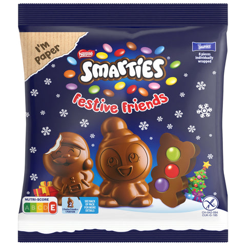 Smarties Festive Friends 65g – bunte Schokolinsen in Weihnachtsmotiven im Beutel
