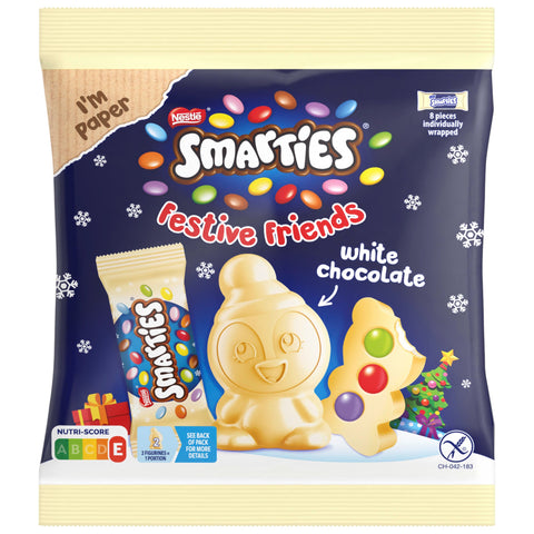 Smarties Festive Friends White 65g – weiße Schokolinsen in Weihnachtsmotiven im 65g Beutel