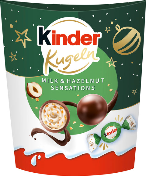 kinder Kugeln Milk & Hazelnut Sensations 90 g – gefüllte Vollmilchschokoladenkugeln mit Milchcremefüllung und Haselnussstückchen