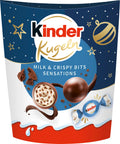 kinder Kugeln Milk & Crispy Bits Sensations 90 g – gefüllte Vollmilchschokoladenkugeln mit Milchcremefüllung und Kakaocrisps.
