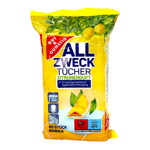 Gut & Günstig Allzwecktücher Zitronenduft | 80 Tücher pro Packung