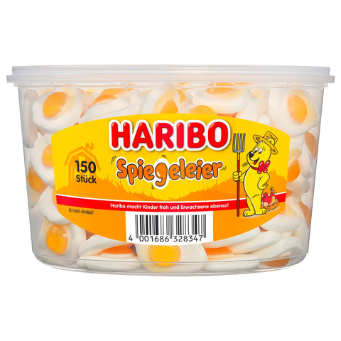 Haribo Spiegeleier 975 g – köstliche Fruchtgummi‑Schaumeier mit weichem Schaumzuckerboden, orange-farbigem Gummitopping – perfekt zum Teilen.