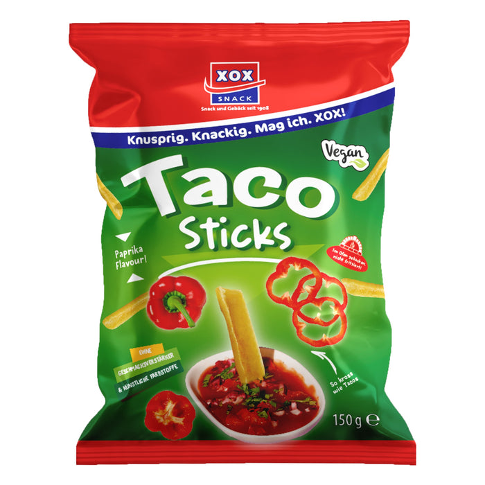 XOX Taco Sticks Mais-Reis Snack mit Paprikageschmack 150g