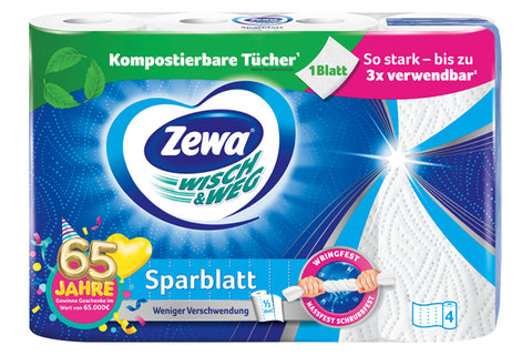 Zewa Wisch & Weg Küchenrolle Sparblatt Nassfest 4 x 74 Tücher