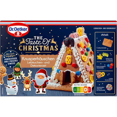 Dr. Oetker Knusperhäuschen Dekorset 403 g – Lebkuchenhaus mit Dekomaterialien