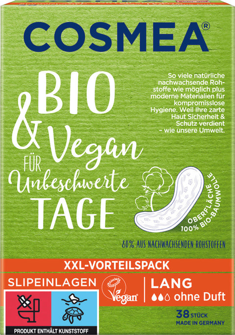 Cosmea Slipeinlagen Bio & Vegan Lang – Duftfreie, natürliche Einlagen (38 Stück)