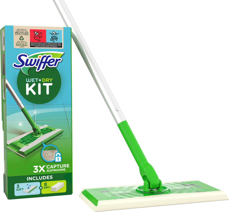 Swiffer Starter KIT wet + dry | 3 Wet & 8 Dry Tücher mit Wischstab