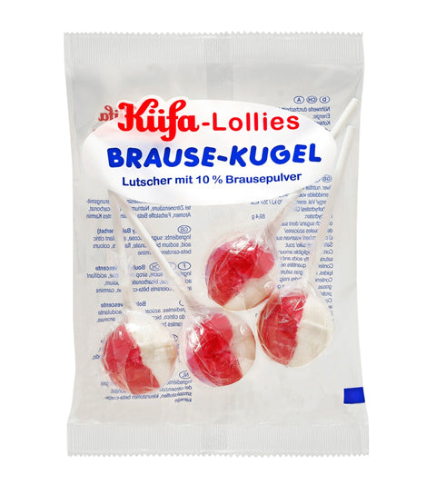 Küfa Brause Kugel Lutscher – 100 nostalgische rot‑weiße Kugel‑Lutscher mit Brausekern in Dose