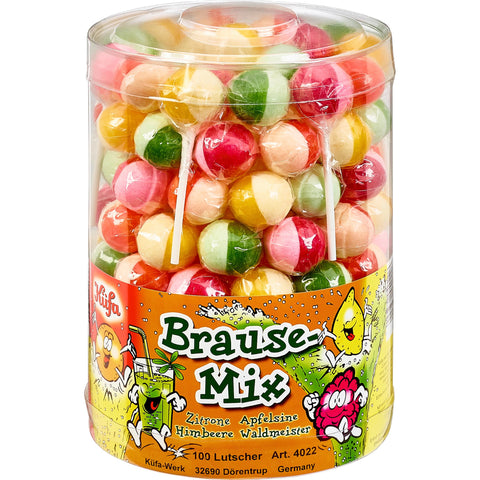Küfa Brause Mix 100 Lutscher, fruchtige Kugellutscher mit Brausepulver