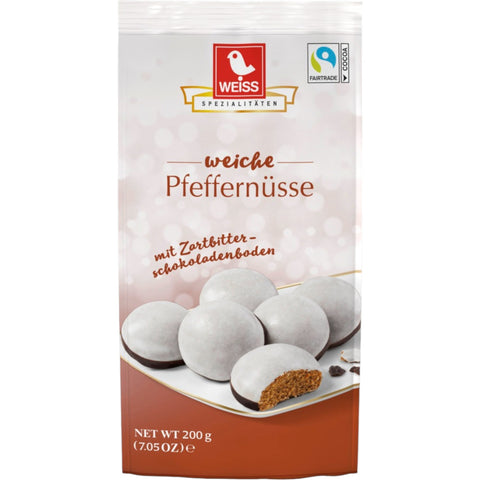 Weiss Schoko-Pfeffernüsse 200 g – Lebkuchen-Pfeffernüsse mit Schokoboden