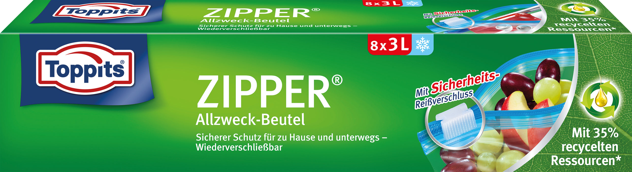 Toppits ZIPPER Allzweck-Beutel 8x 3L Sicherer Schutz für zu Hause und unterwegs - Wiederverschließbar