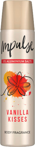 6x Impulse Vanilla Kisses Deo-Spray 0% Aluminium Salts Body Fragrance (6x 75ml)